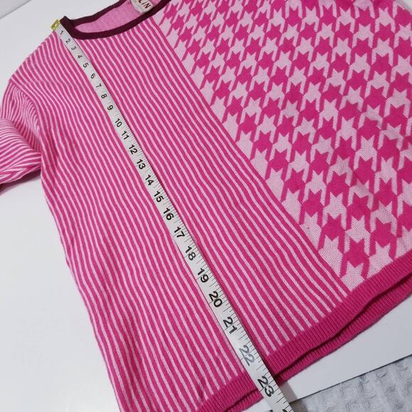Anthropologie Dolan Striped and Houndstooth Pink Sweater - Picture 6 of 11